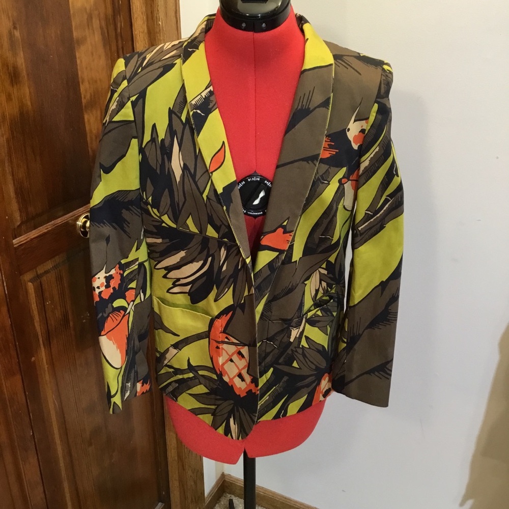 Dana Buchman Olive and Black open front blazer, size 4, NWOT, lined, pockets